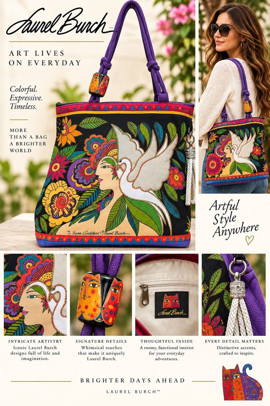 Laurel Burch "Swan Goddess" Canvas Shoulder Bag